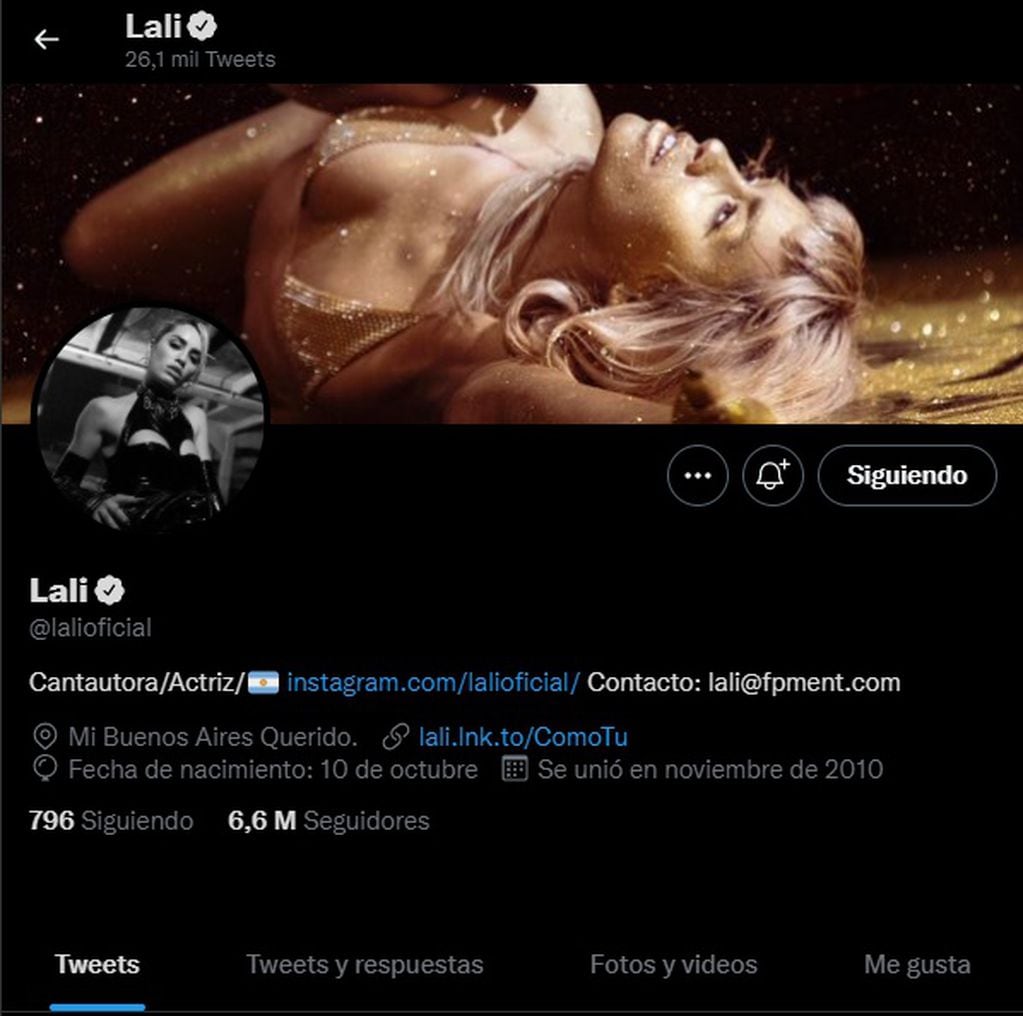 Lali Espósito para su cuenta de Twitter.