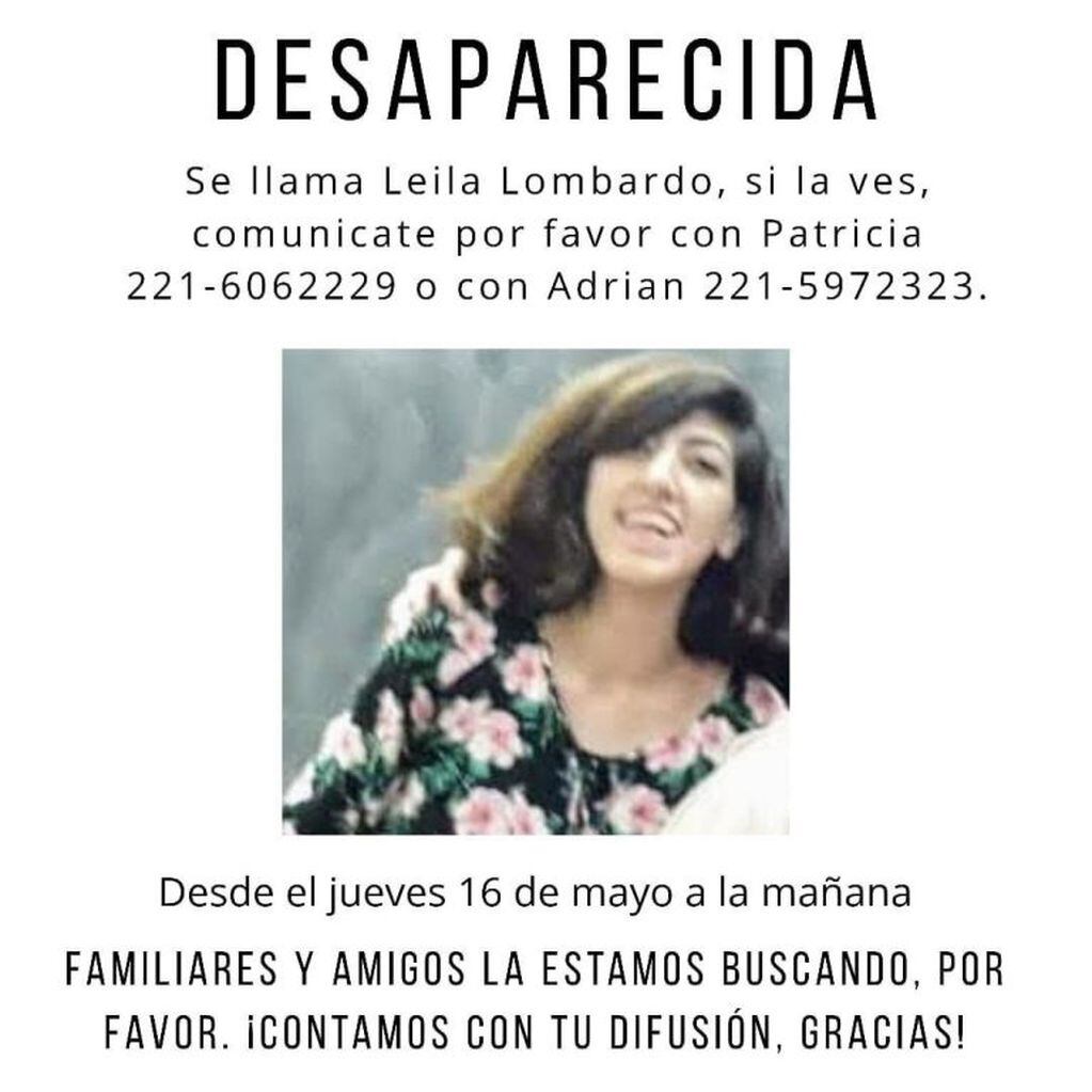 Continúa en La Plata la búsqueda de Leila Lombardo, la joven de 22 años que desapareció el 16 de mayo.