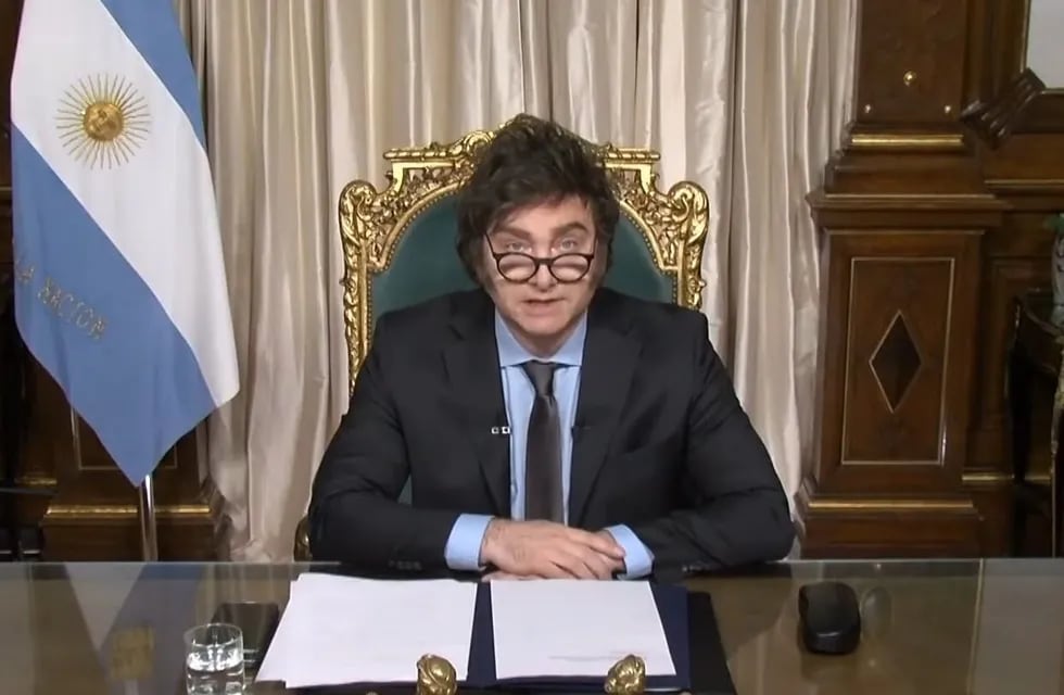 El presidente Javier Milei en la última cadena nacional del año 2023. (Captura)