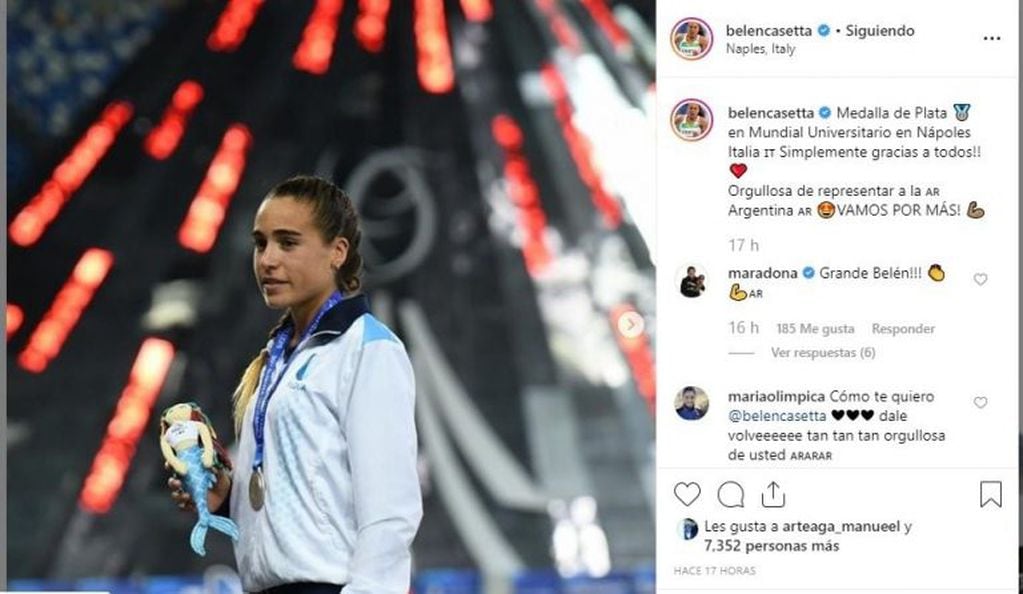 Casetta alcanzó primera medalla para delegación argentina y recibió un saludo de Maradona