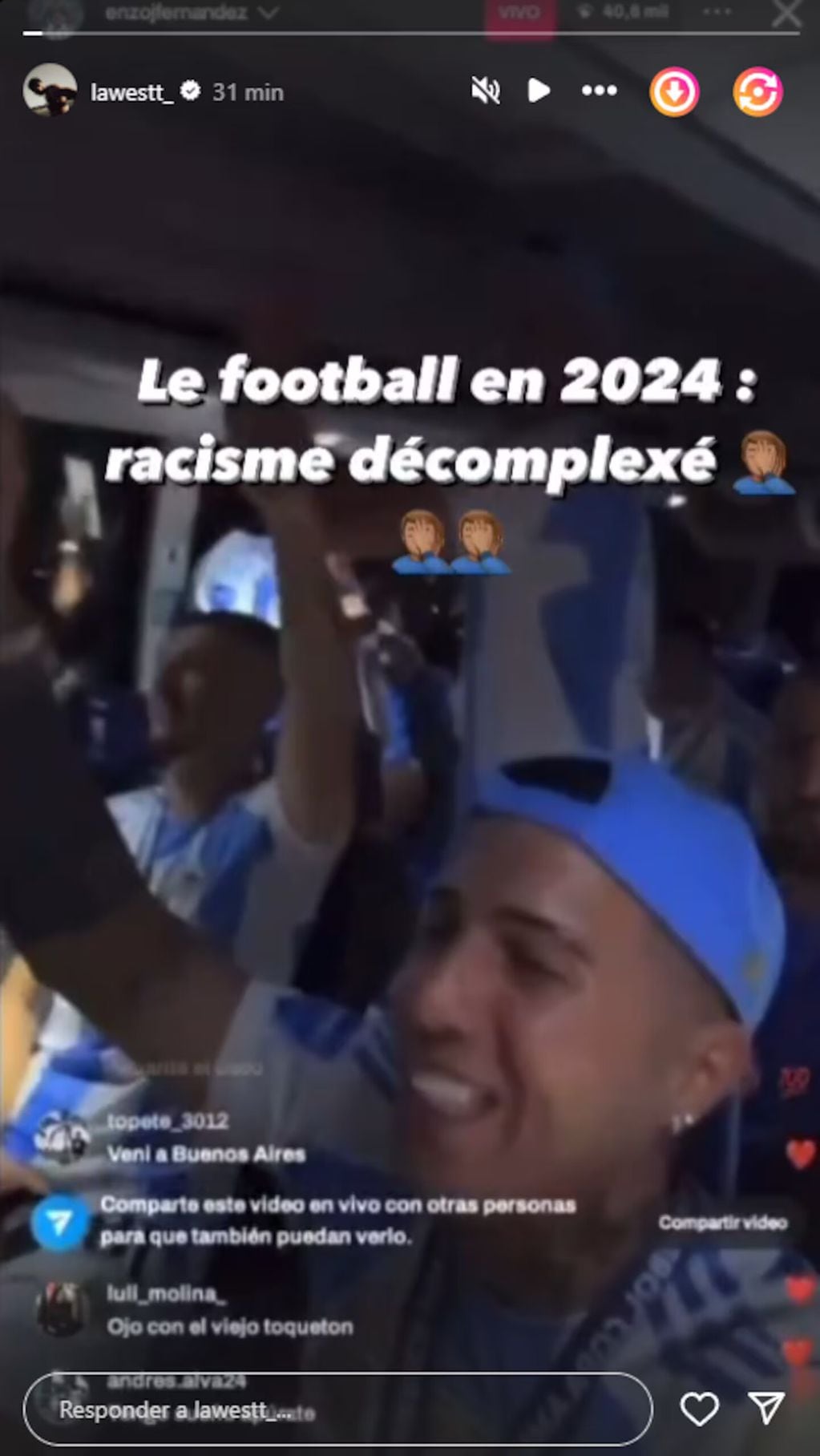 “El fútbol en 2024: racismo explícito", dijo en su posteo Wesley Fofana, compañero de Enzo Fernández en Chelsea.