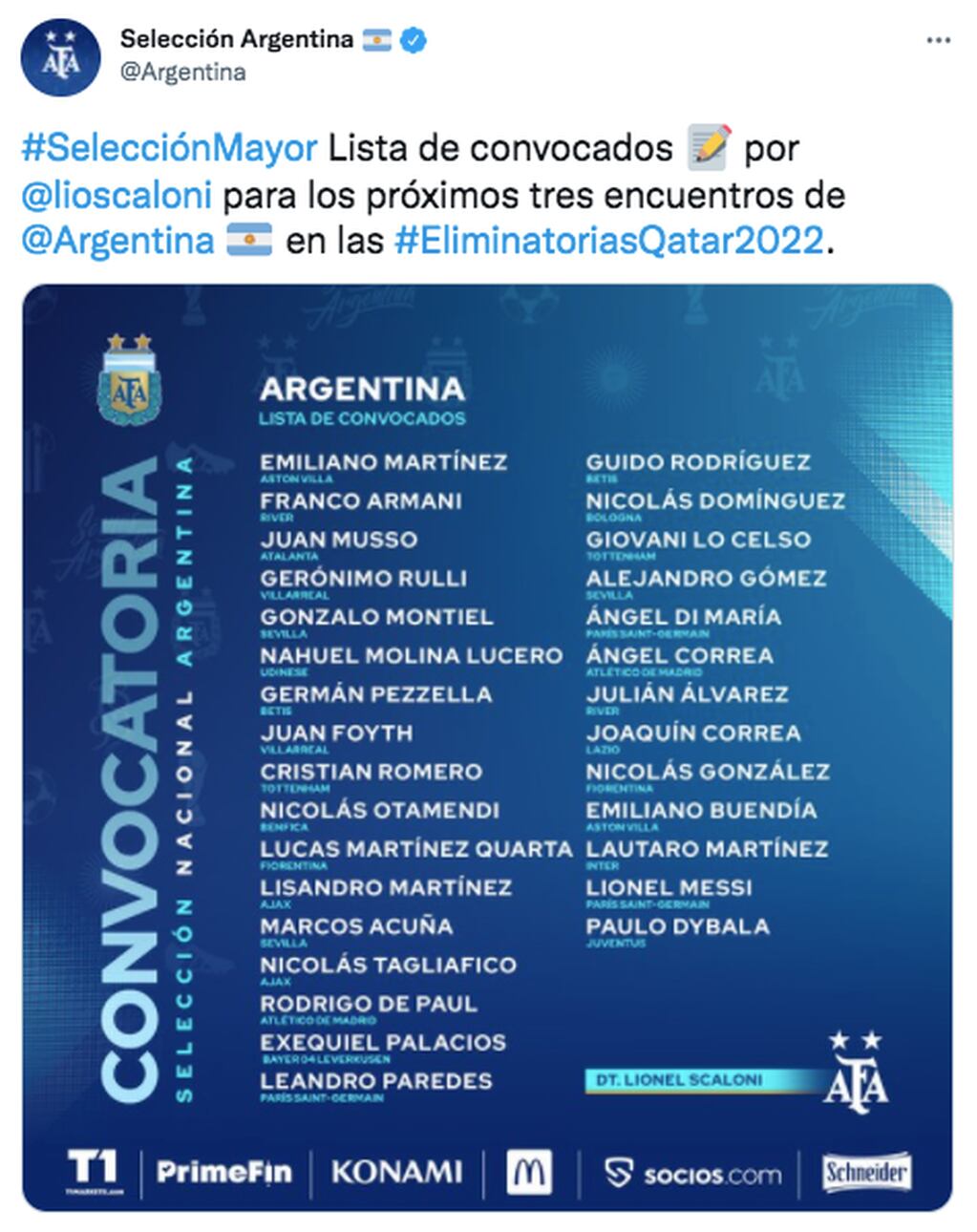 Lionel Scaloni presentó la lista de convocados para la triple fecha de Eliminatorias Sudamericanas.