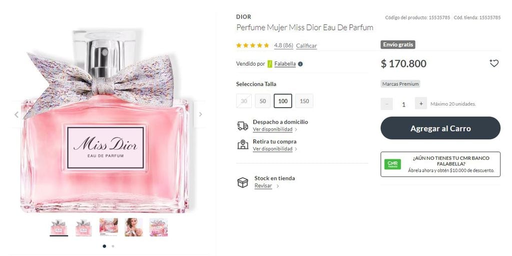Esto es lo que vale una fragancia para mujer de Dior.