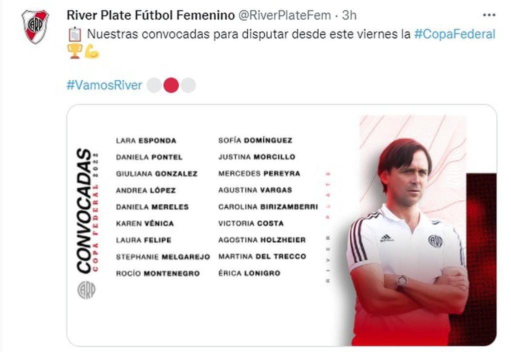Las jugadoras convocadas por River Plate para enfrentar a Godoy Cruz.