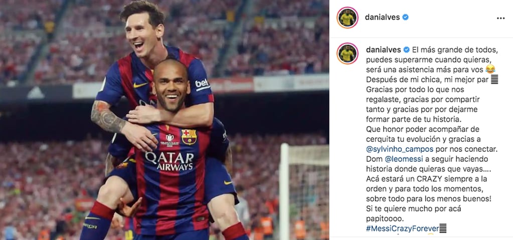 El mensaje de Dani Alves para Lionel Messi.