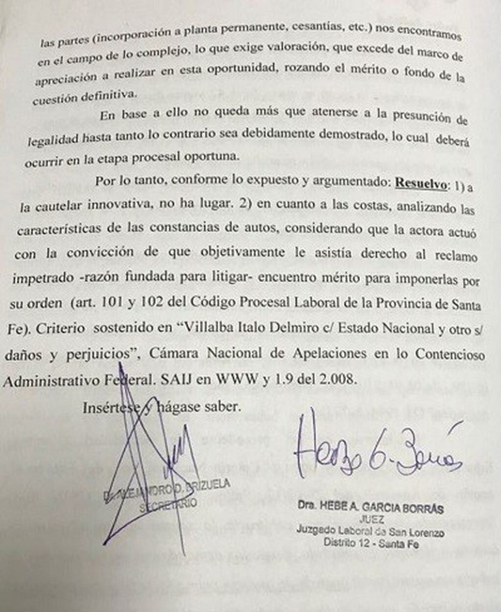 Resolución judicial contra los empleados del municipio de Beltrán. (SL24)