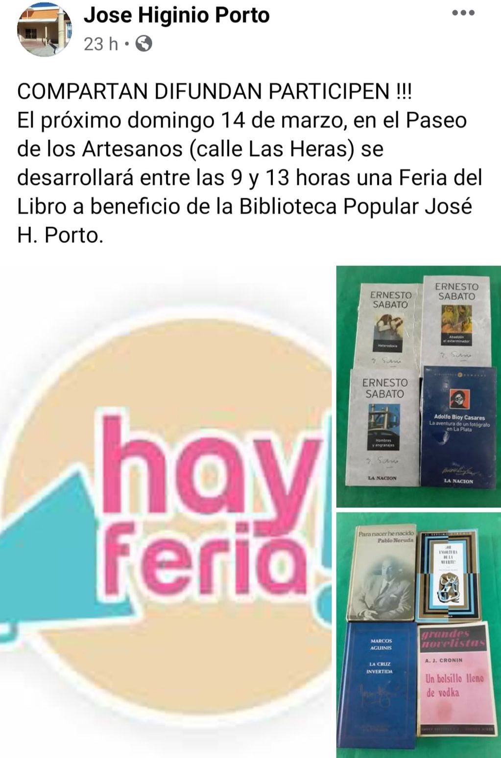 "Feria del Libro Usado", este domingo en Villa Carlos Paz.