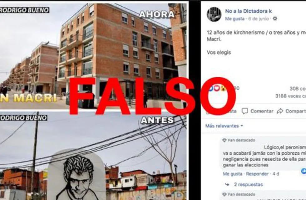 Es falsa la imagen que compara el antes y el ahora del barrio Rodrigo Bueno. (Reverso)