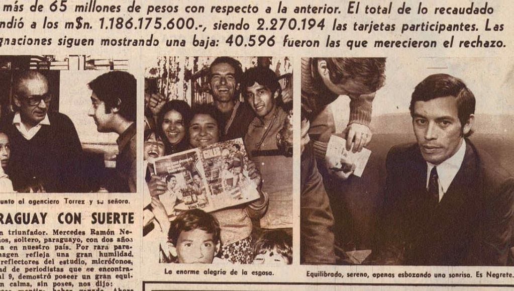 Corría 1972 y el diario reflejaba el primer ganador en solitario del prode, de apellido Negrette. (Foto. Archivo)El diario 