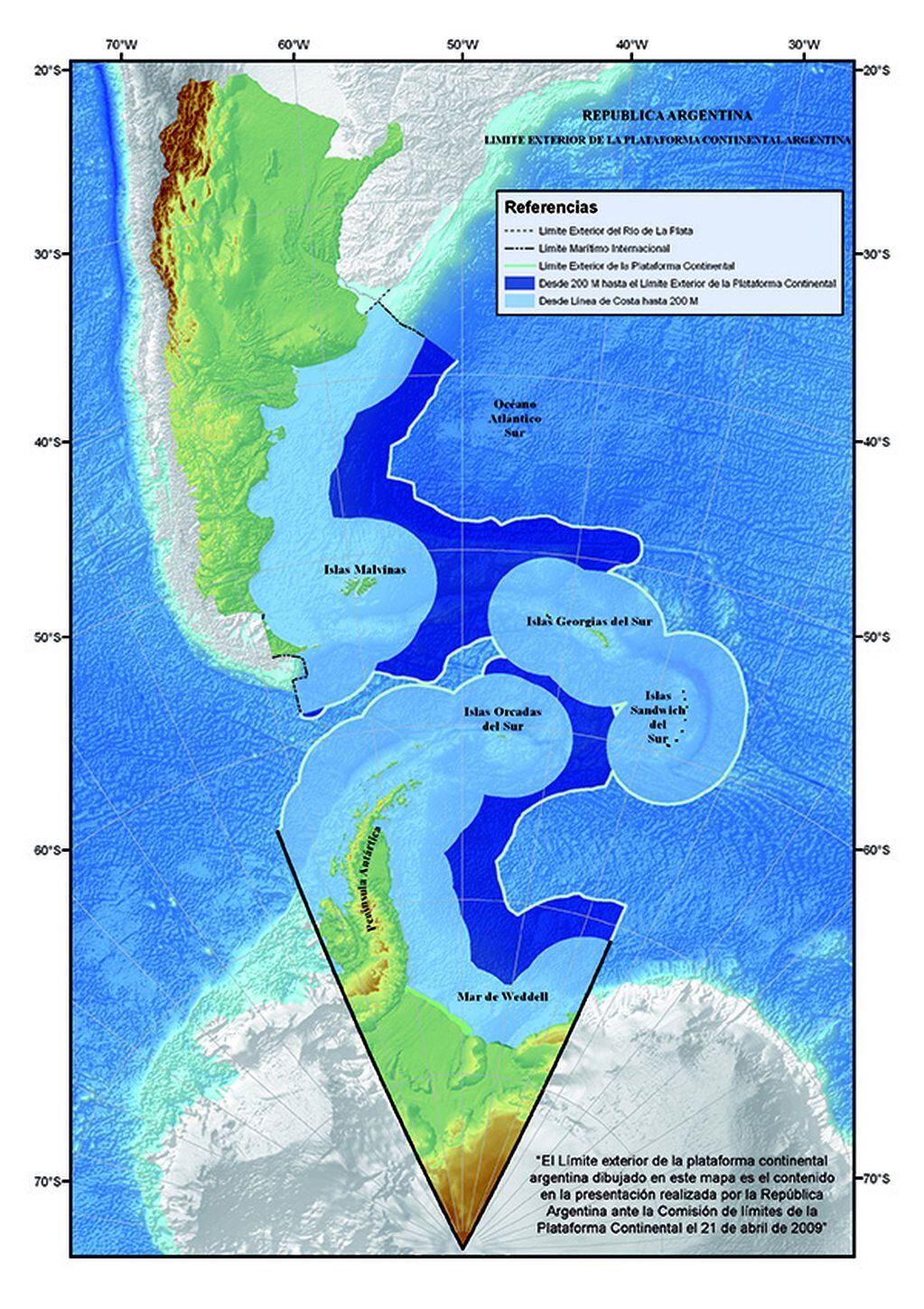 Mapa oficial bicontinental y de la plataforma continental argentina. Resultado del trabajo realizado por nuestro país, luego de casi una década.