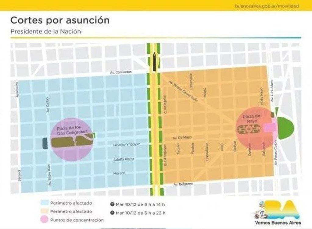 Mapa cortes en la Ciudad por la asunción de Alberto (Ciudad de Buenos Aires)