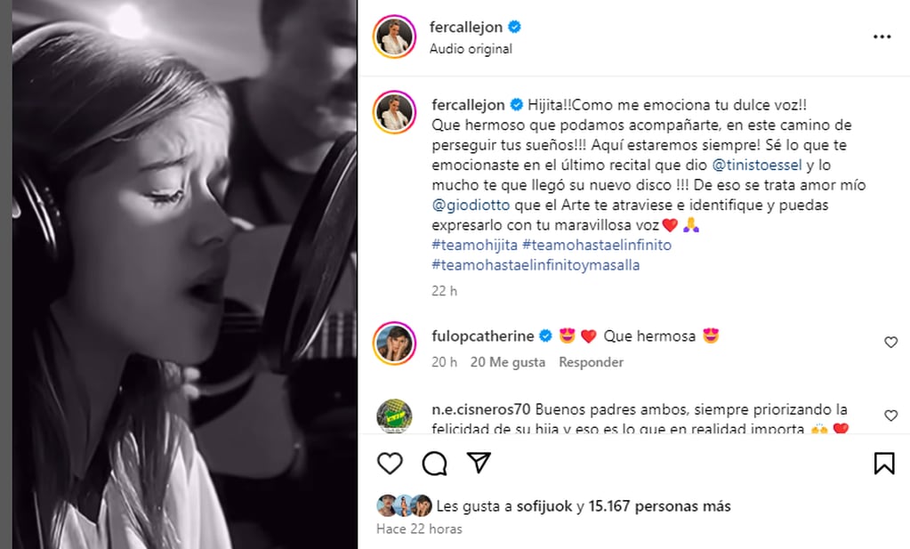 María Fernanda Callejón se emocionó con la voz de su hija