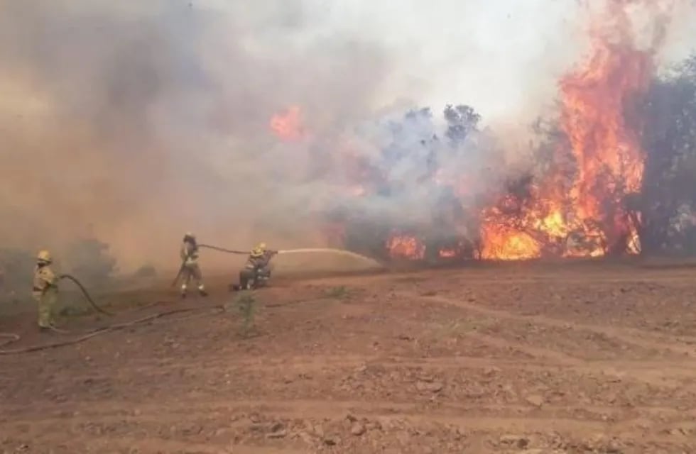 Bomberos combatiendo las llamas en la zona de Ambul.