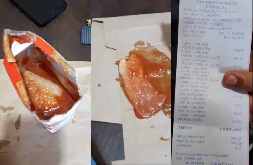 La toallita estaba dentro de un paquete de puré de tomate de una marca reconocida. (Captura de video)