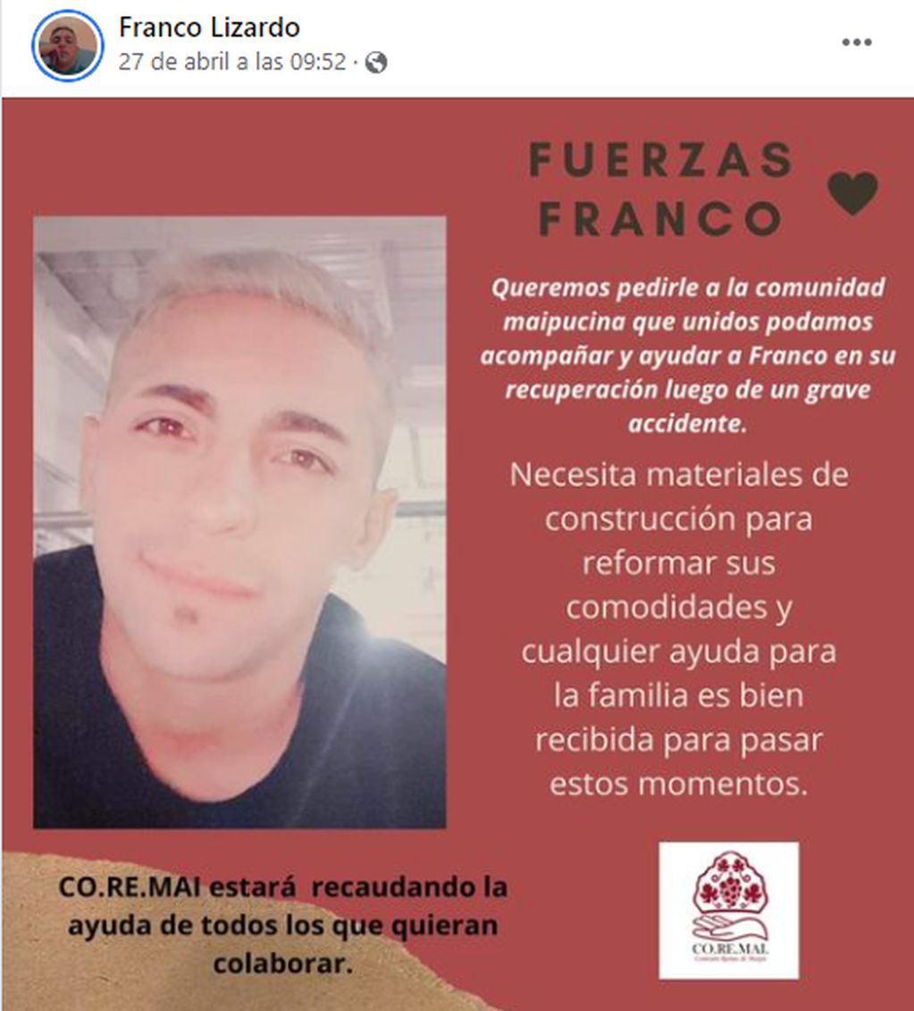 Franco Lizardo necesita ayuda.