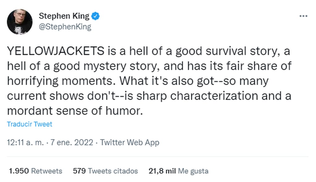 Stephen King acerca de Yellowjackets.