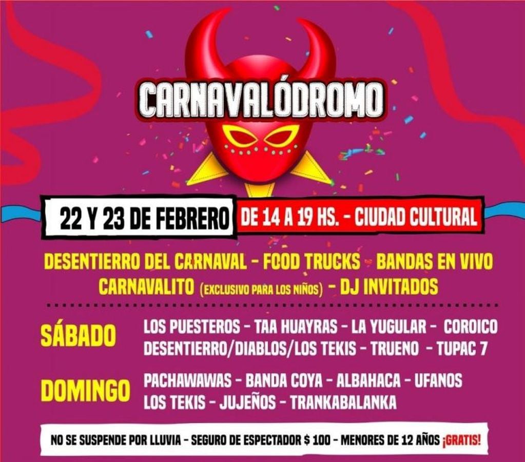 La grilla de artistas que se presentará este fin de semana en el Carnavalódromo de Jujuy.