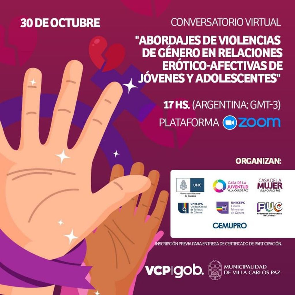 Carlos Paz presenta una nueva charla virtual sobre “violencia de género en relaciones erótico-afectivas de jóvenes y adolescentes”