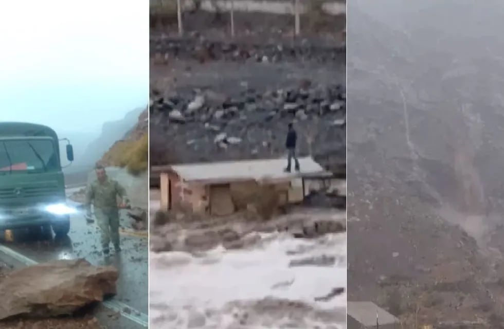 Derrumbe de enormes piedras en Alta Montaña argentino y aluvión y rescate en Chile.