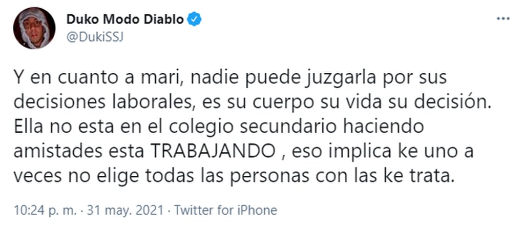 Duki defendió a María Becerra por la situación con Paulo Londra. (Twitter)