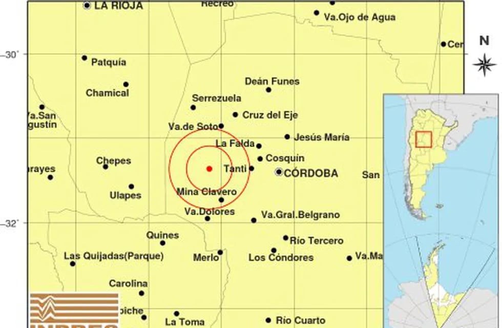 Temblor en Córdoba. Un sismo sacudió la Provincia este jueves. (Inpres)