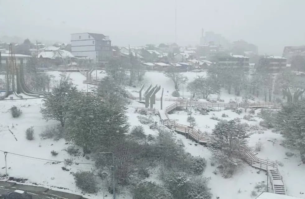 Con una sensación térmica de -6 grados, la ciudad de Ushuaia fue teñida de blanco durante gran parte del sábado.