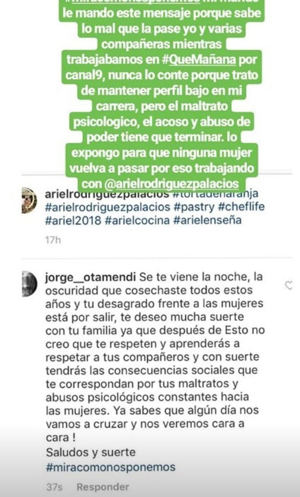 Fuerte advertencia de Jorge Otamendi, pareja de Gege Neumann, al cocinero y conductor Ariel Rodríguez Palacios.