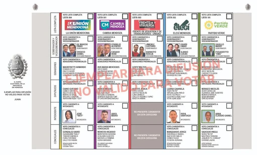 Junín: Boletas por departamentos y sus candidatos para las Elecciones en Mendoza 2023