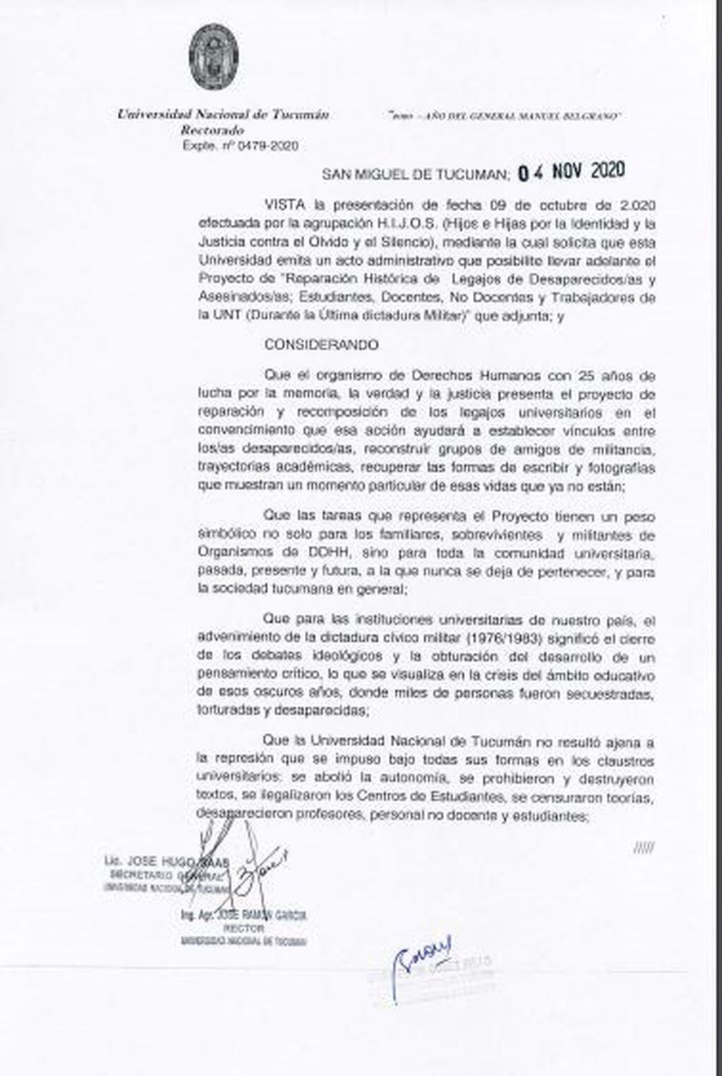 Resolución Universidad Nacional de Tucumán.