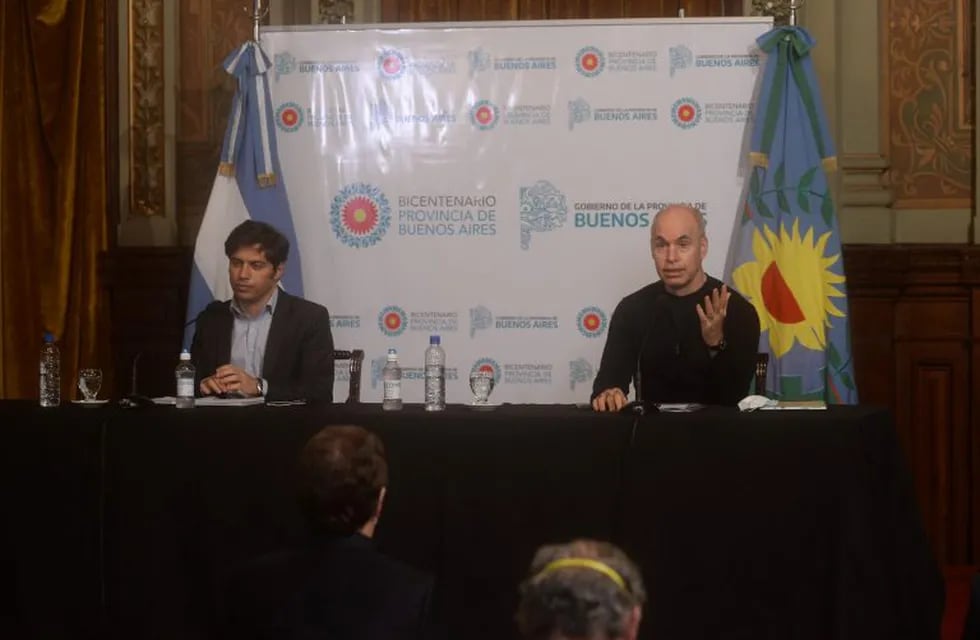 Conferencia de prensa Horacio Rodríguez Larreta y Axel Kicillof. (Foto: Clarín)