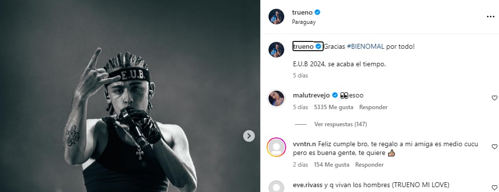 El mensaje de Malú Trevejo para Trueno en Instagram