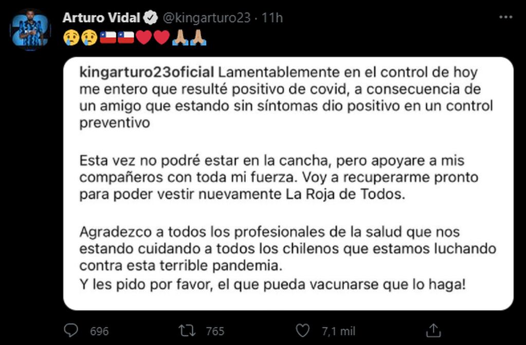 Arturo Vidal, positivo de coronavirus.