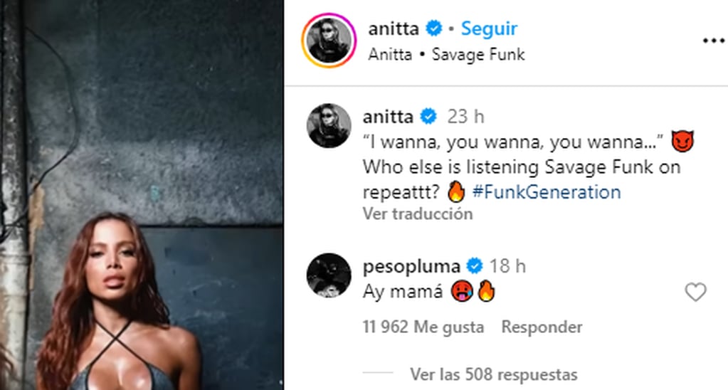 El picante comentario de Peso Pluma a Anitta en Instagram