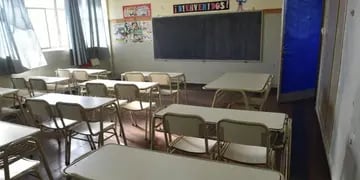 PARO. Un aula vacía en la escuela Presidente Sarmiento. (Raimundo Viñuelas)