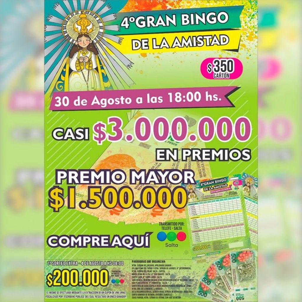Parroquias de Salta organizan un Bingo de la Amistad (Facebook Parroquia Nuestra Señora del Pilar)