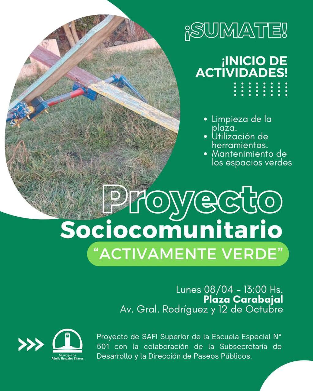 Proyecto Socio comunitario “activamente verde” en Gonzales Chaves