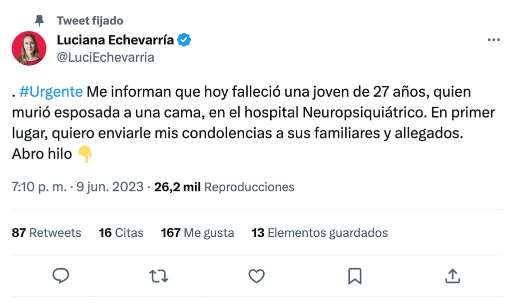 Tweet de Luciana Echevarría.