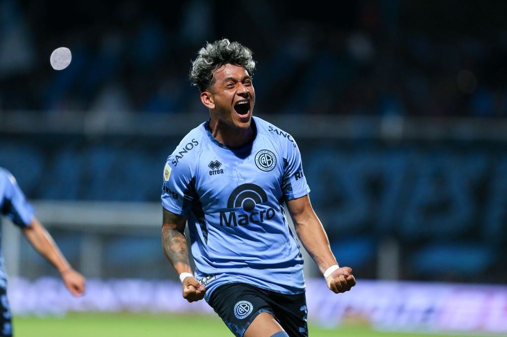 Lucas Diarte festeja el 2-0 de Belgrano ante Huracán. (Prensa Belgrano)