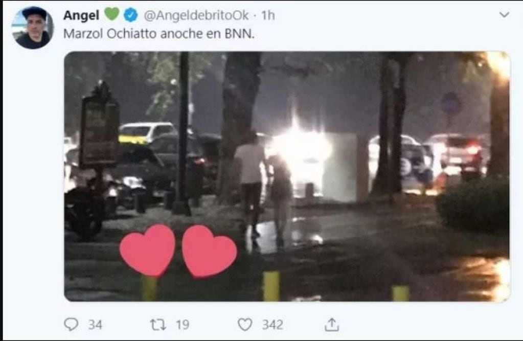 Nico Occhiato fue escrachado por Ángel de Brito caminando por la Costanera porteña con Noelia Marzol (Foto: Twitter)