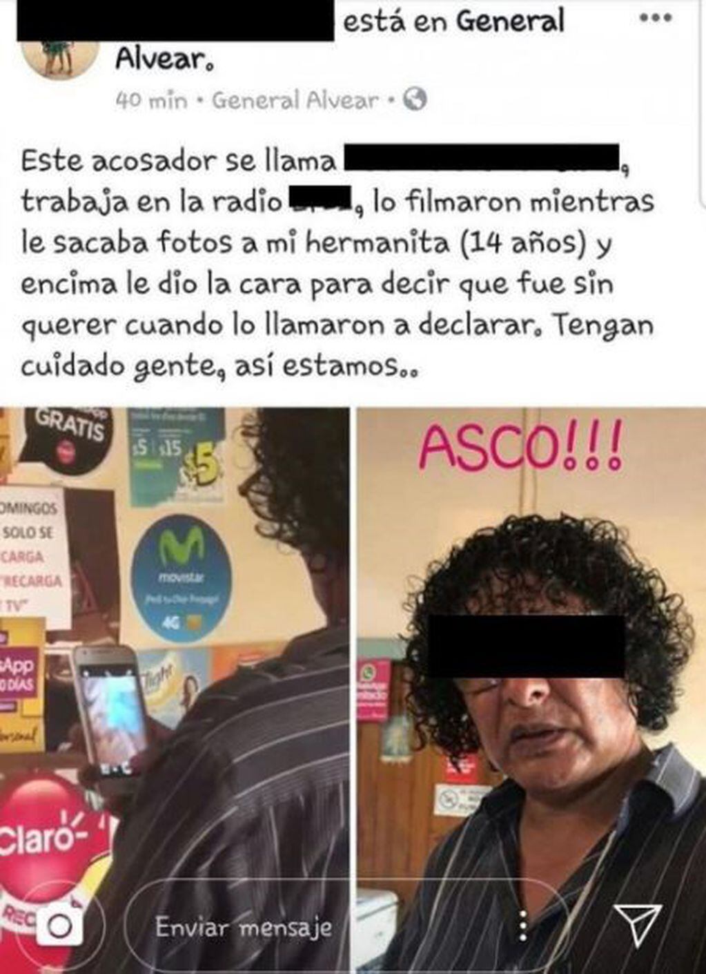 Escracharon a un acosador que filmó a una nena de 14 años. (Fuente: Radio Sudamericana)