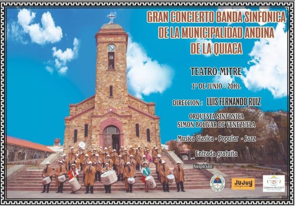 Afiche de promoción de la presentación de la Banda Sinfónica de la Municipalidad Andina de La Quiaca.
