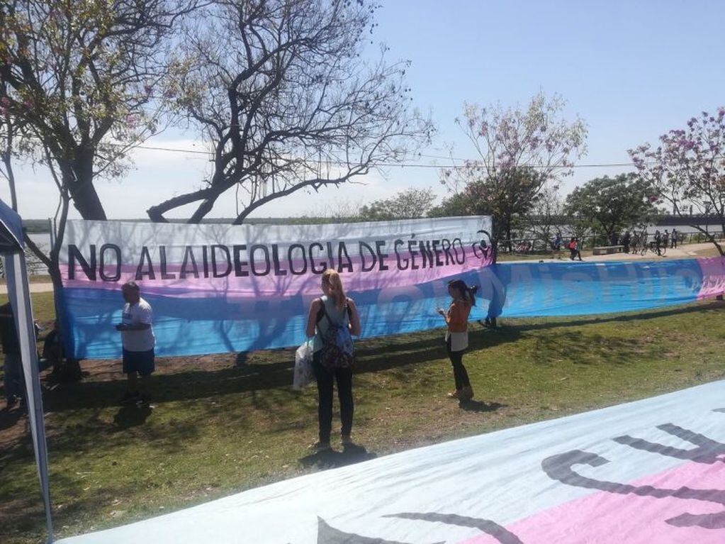 Banderas contra la Educación Sexual Integral (ESI) en la Calle Recreativa de Rosario. (@epaulonlgbt)