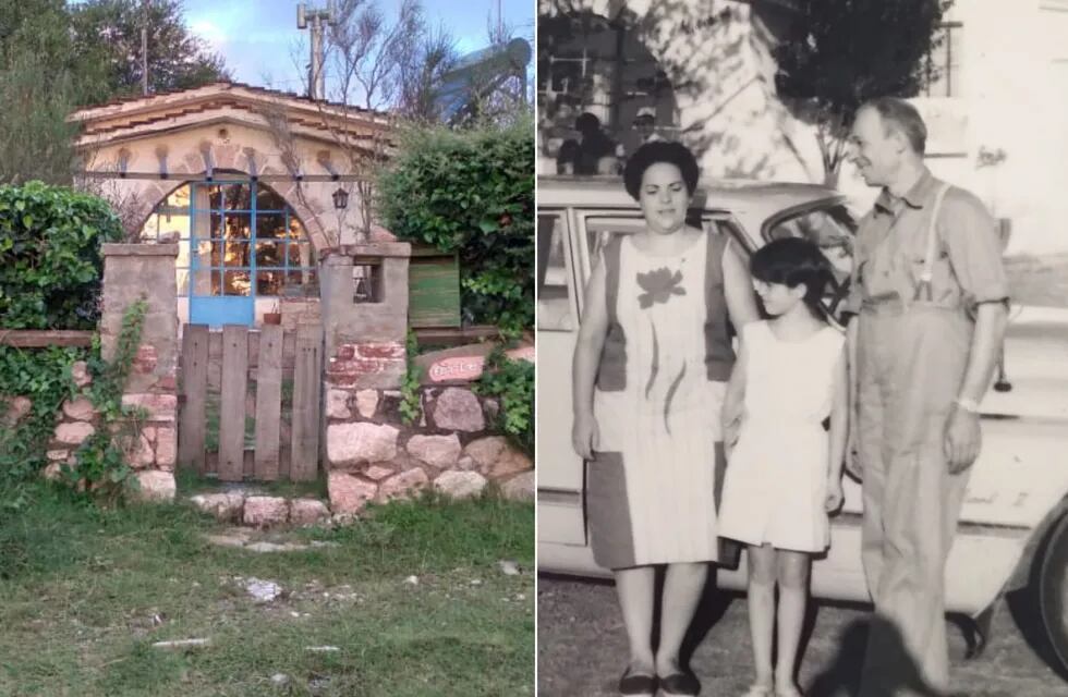 A la izquierda la casa en la actualidad, y a la derecha, la familia Mammana, la última imagen de los tres juntos y felices en Villa Giardino. (Foto: gentileza Cristina Mammana).