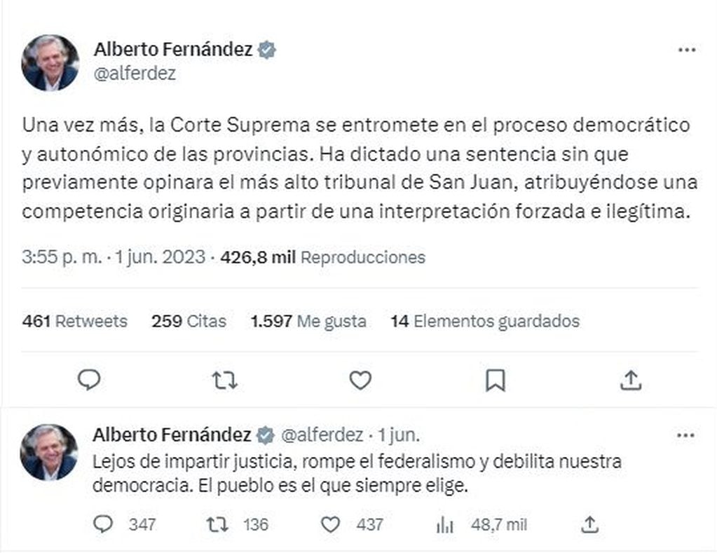 Alberto Fernández se expresó luego de la decisión de la Justicia de inhabilitar a Uñar a su reelección para gobernador de San Juan.