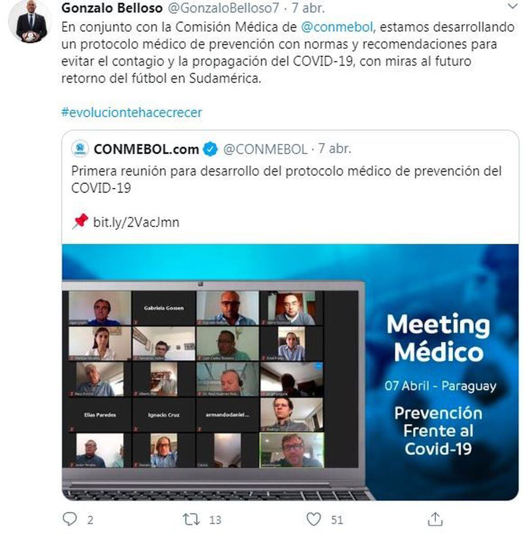 Conmebol elabora un protocolo sanitario para que los equipos vuelvan a entrenarse. (Twitter)