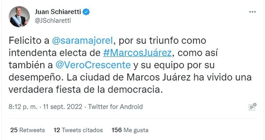 Juan Schiaretti reconoció la derrota en Marcos Juárez. (Twitter)