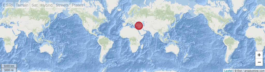 La gráfica muestra el epicentro del terremoto de 7,5° que afecta a Turquía y Siria actualmente.