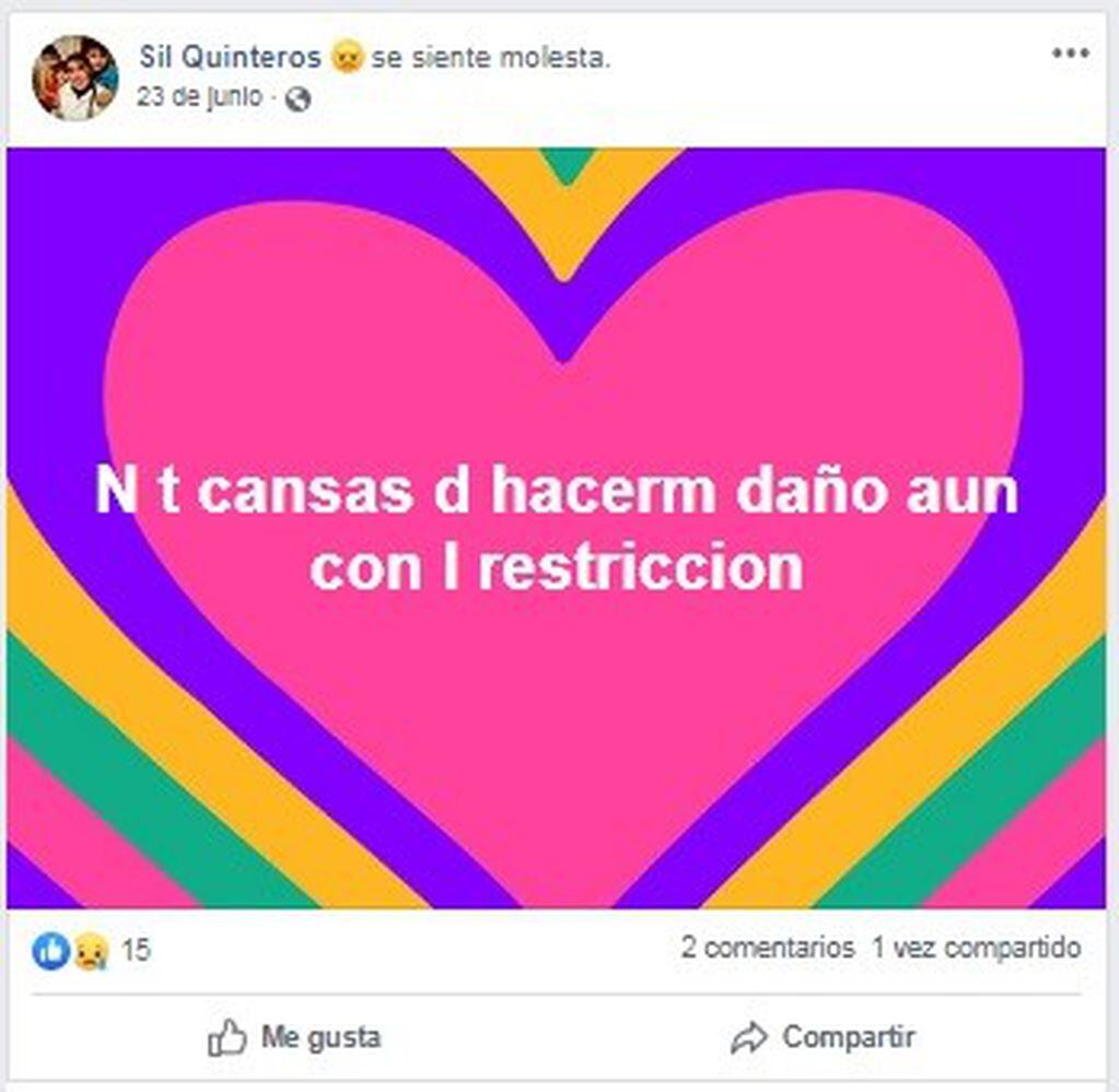Silvia Quinteros ya había manifestado en Facebook su temor por un posible ataque de su ex. (Facebook)