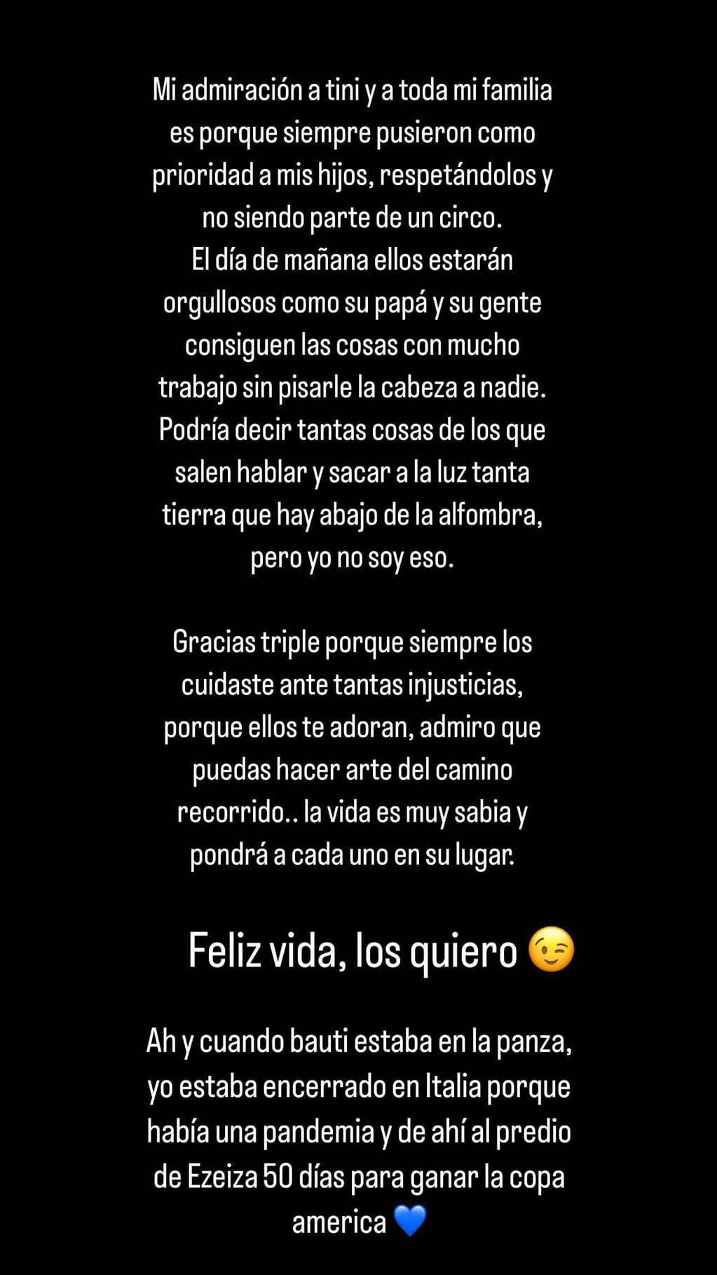 El mensaje de Rodrigo De Paul para Tini luego de su canción con referencias a Camila Homs. (Instagram @rodridepaul).