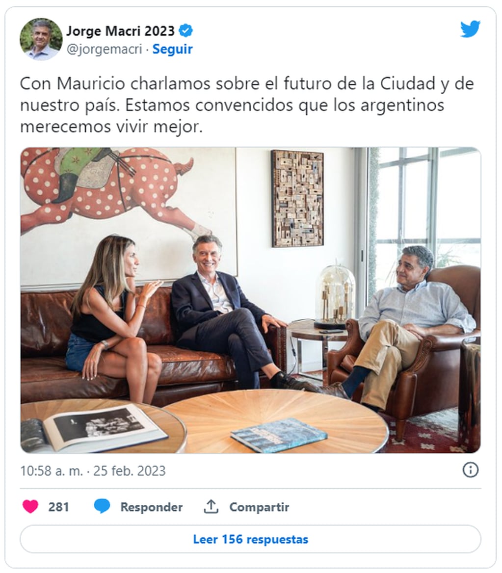 Posteo de Jorge Macri junto a su primo y ex presidente, Mauricio Macri. Foto: Twitter/@jorgemacri